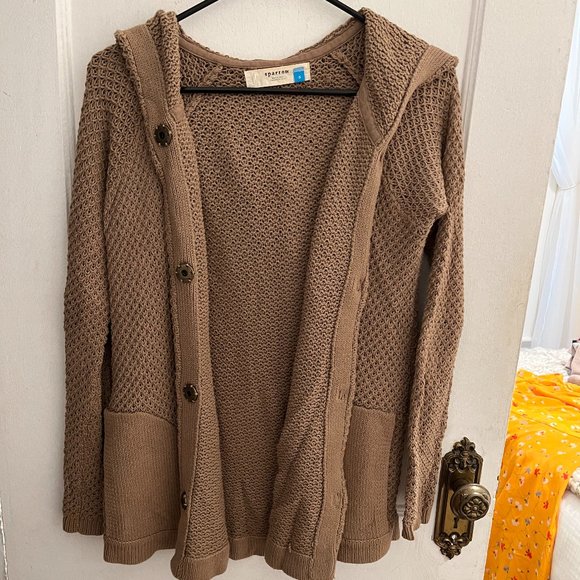 Anthropologie Sparrow Tan Hooded Knit Cardigan with Snap Buttons Size S - Picture 4 of 9